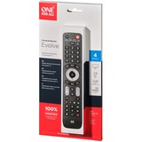 One for all Evolve 4 telecomando IR Wireless Audio, Cavo, DTT, DVD/Blu-ray, Console da gioco, Sistema Home cinema, IPTV, Supporto per proiettore, SAT, STB, TNT, TV, Set-top box TV Pulsanti Nero, Audio, Cavo, DTT, DVD/Blu-ray, Console da gioco, Sistema Home cinema, IPTV, Supporto per..., IR Wireless, Pulsanti, Nero